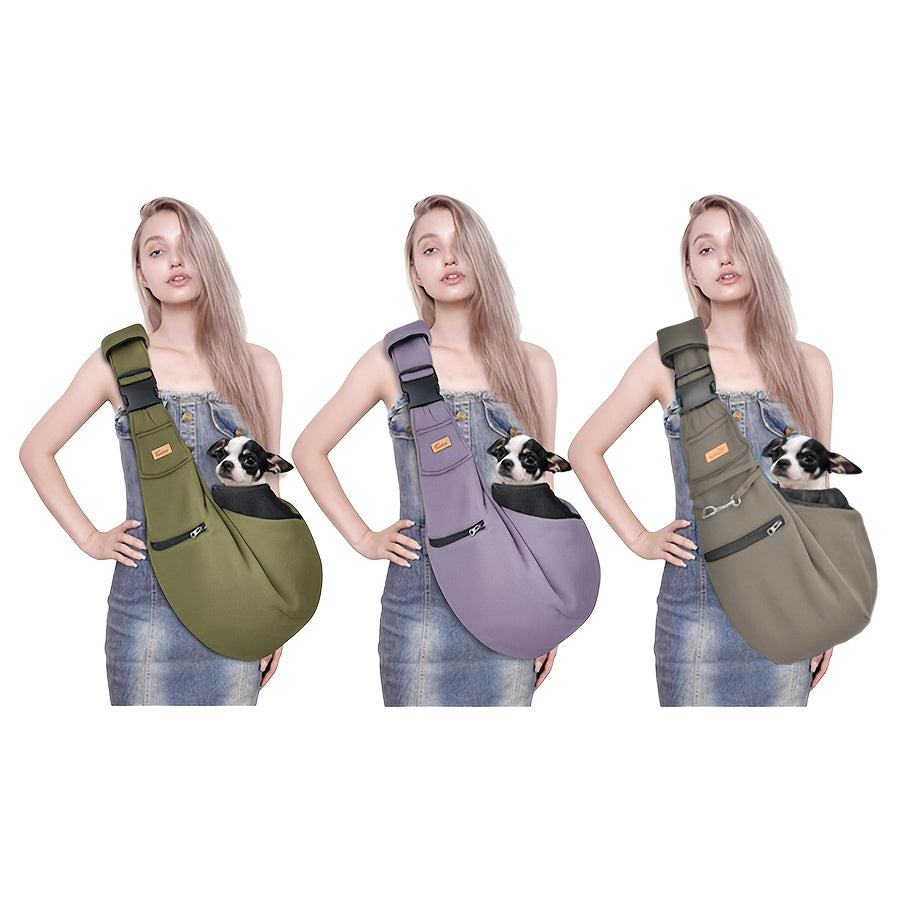 Adjustable Pet Sling Carrier with Padded Hard Bottom – Soft Dog & Cat Shoulder Bag with Drawstring Closure for Comfortable Travel | Khaki, Purple, Army Green, Blue, Grey