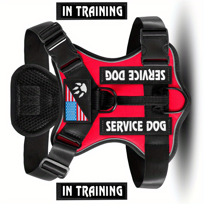 Reflective Dog Harness Set with 5 Interchangeable Patches - Adjustable Oxford Vest, Mesh Inner Layer, Front & Back Clip, Anti-Pull, XS to XL, 10 Color Options