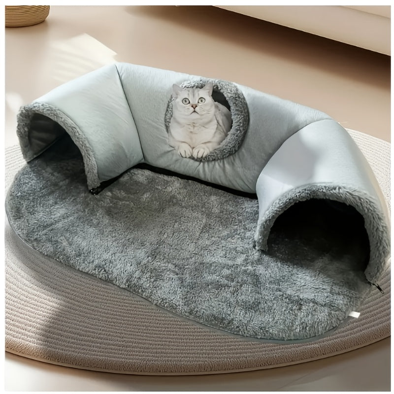 Cat Tunnel Bed & Playhouse 3-in-1 – Soft Plush Polyester Cat Tunnel with Non-Slip Base, Easy Clean, for Cats Kittens & Rabbits, 17.64lbs Capacity