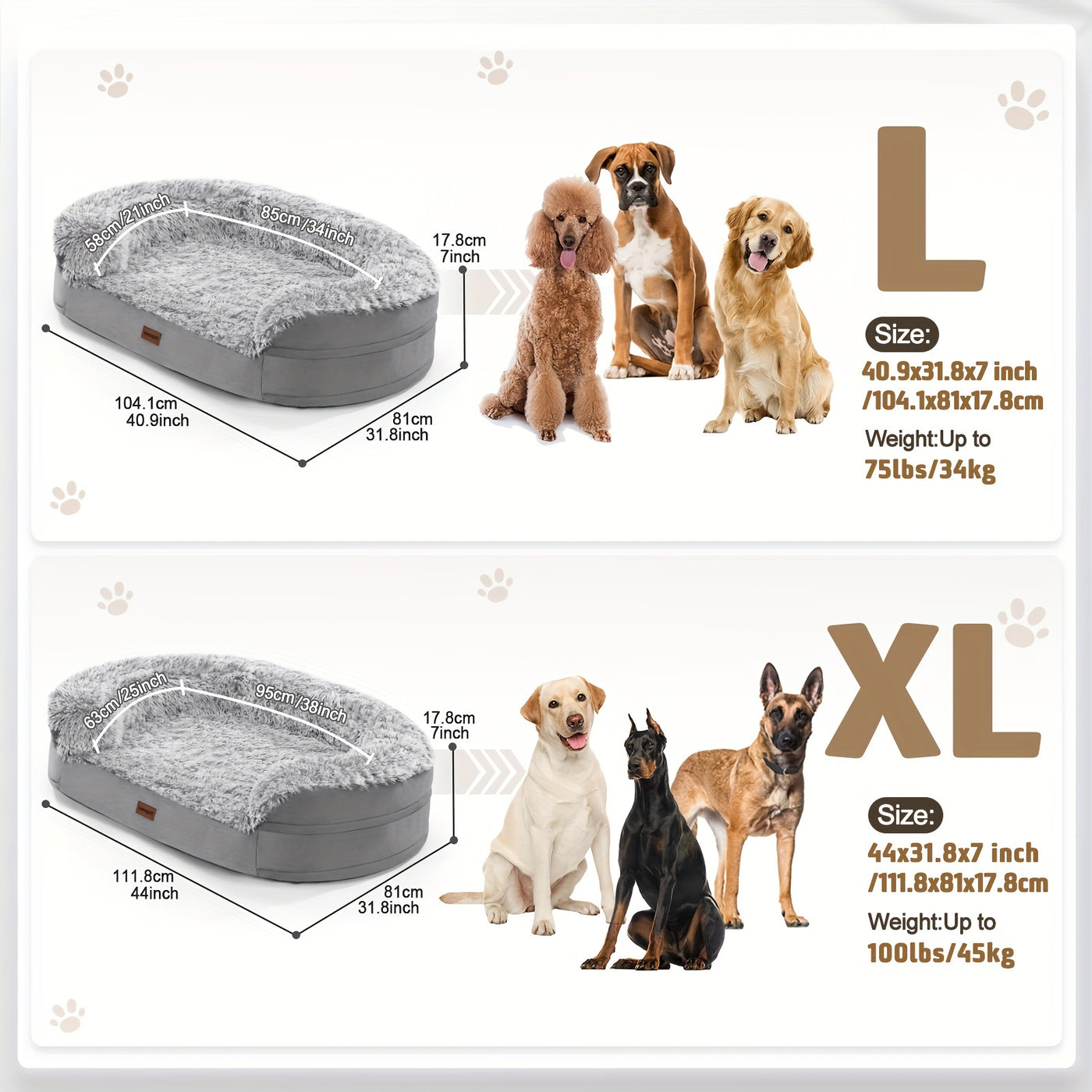 Orthopedic Egg Foam Dog Bed with Removable Washable Cover – Ultra Soft Memory Foam Pet Bed for Large, XL & Aging Dogs, Semicircle & Rectangle Styles