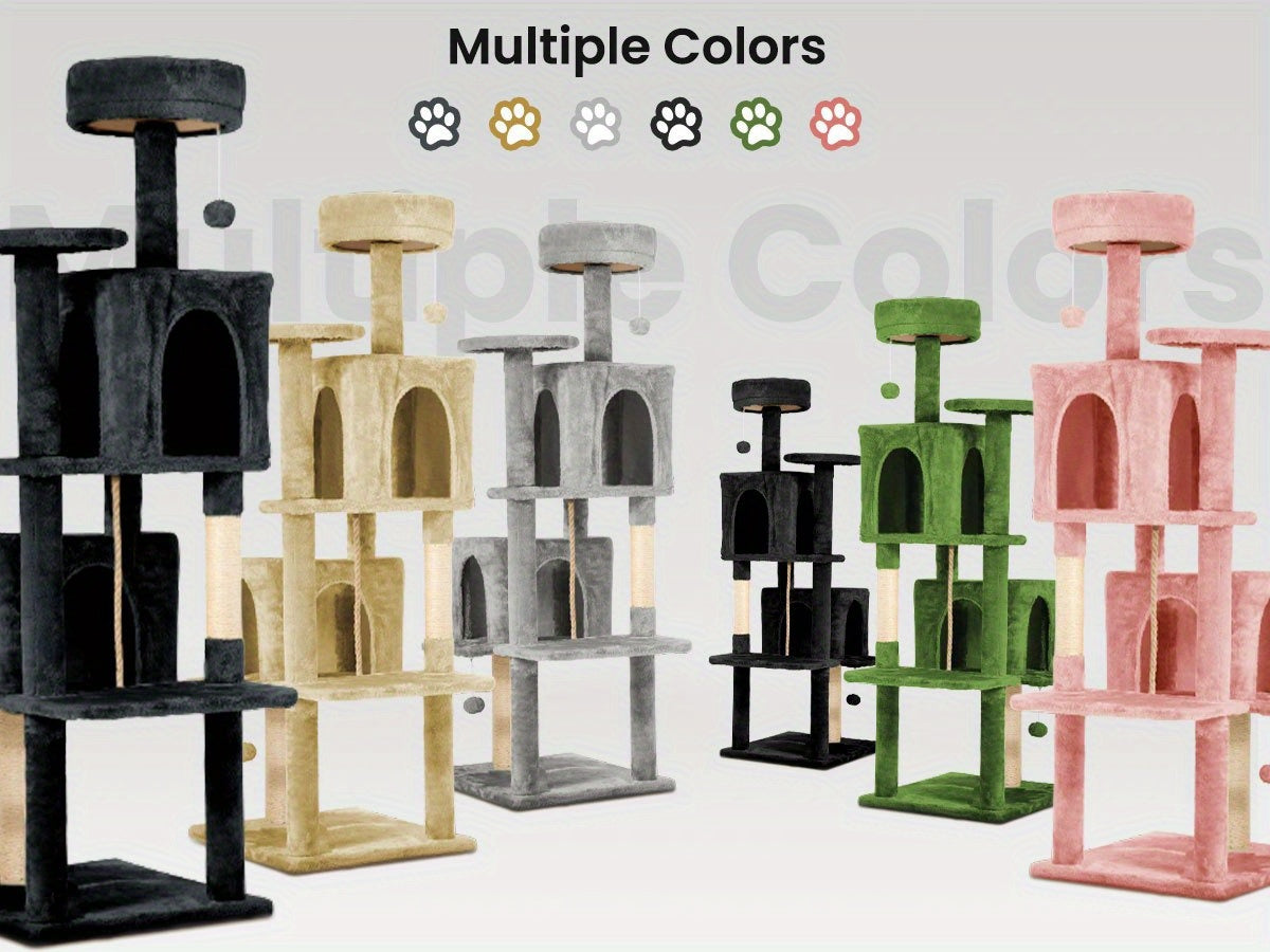 59-Inch Large Cat Tree Tower for Indoor Cats - Multi-Level Plush Perches, Sisal Scratching Posts & Hanging Ball Toy, Tall Cat Tower for Bedroom Living Room
