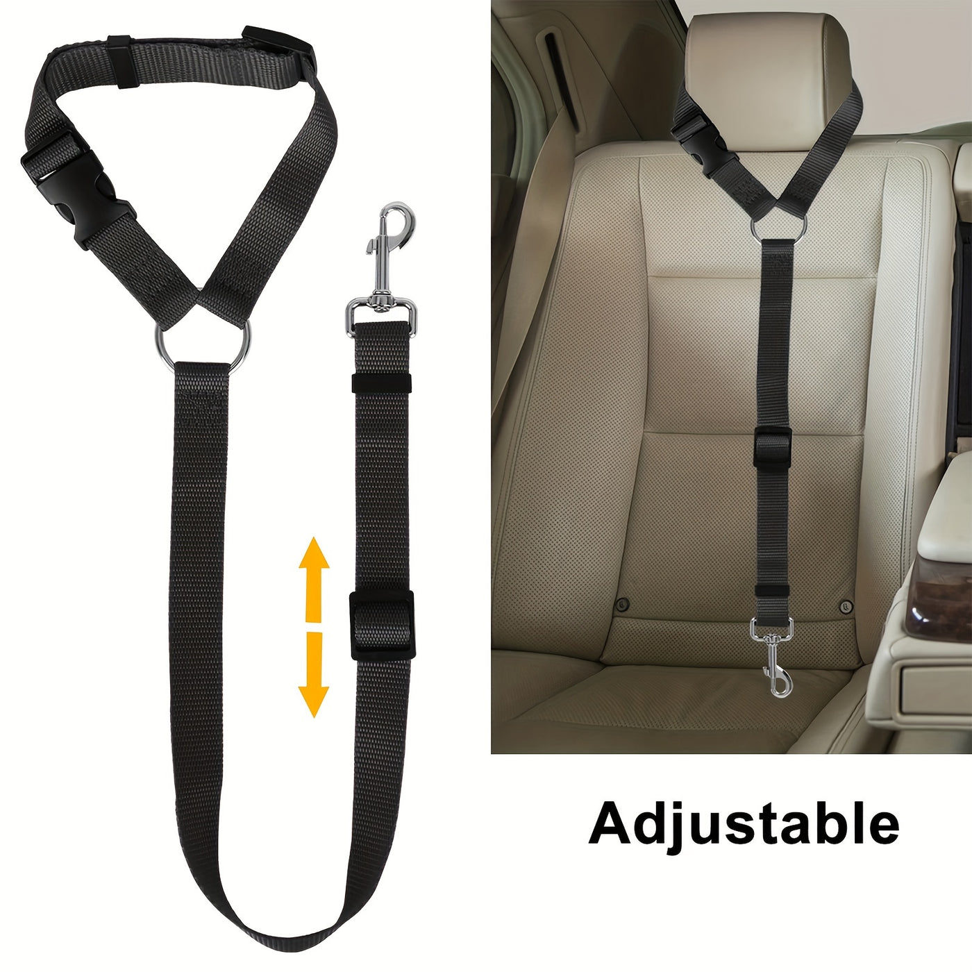 2-in-1 Dog Car Seat Belt & Leash Set 2 Pack – Adjustable Nylon Pet Safety Tether for Small Dogs, Vehicle Travel & Daily Walks