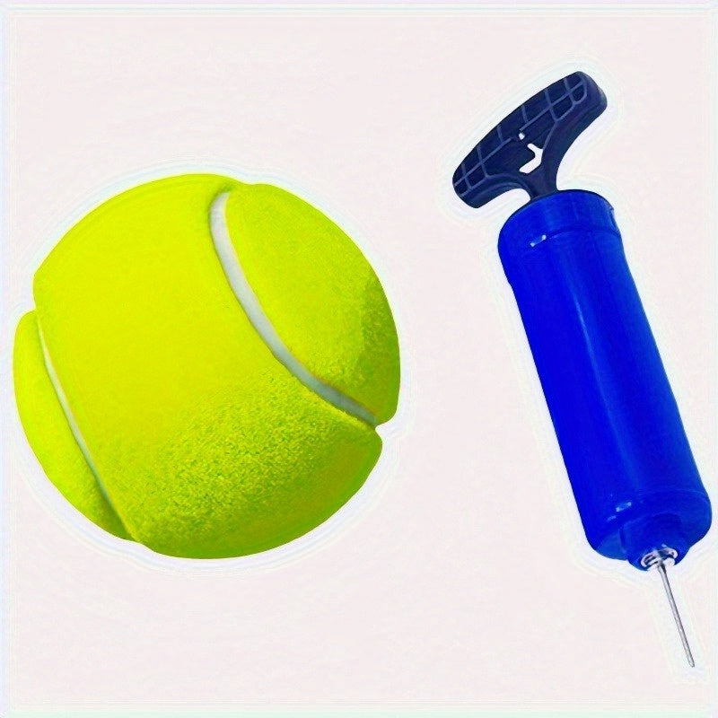 Large Tennis Ball Dog Toy 2-Pack with Pump – Durable Chew-Resistant Striped Fetch Ball for Teeth Cleaning & Interactive Play, All Breeds & Sizes