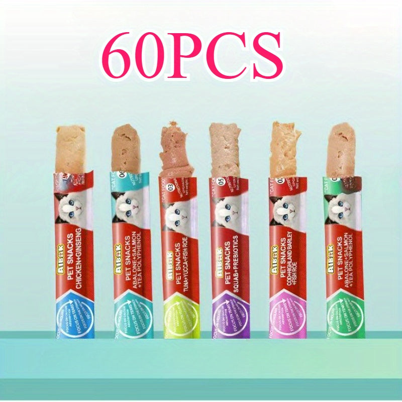 Grain-Free Cat Lickable Cream Snacks with Cat Bar Feeders – 5 Flavors Pigeon, Cod, Goat Milk, Salmon & Tuna Squeeze Tubes, 60pcs or 120pcs, 0.52oz Per Tube