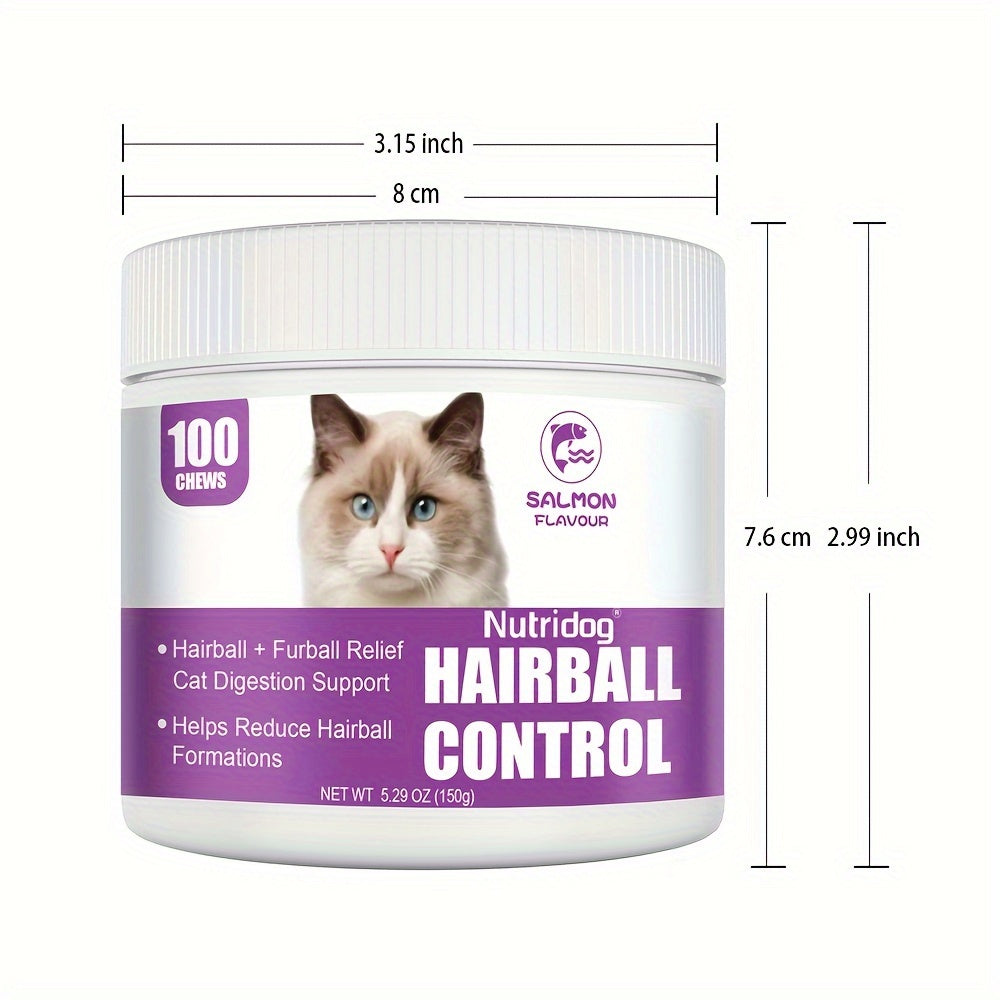 Cat Hairball Control Soft Chews 100ct – Digestive Support Supplement for Cats, Salmon Flavor, Herbal Formula