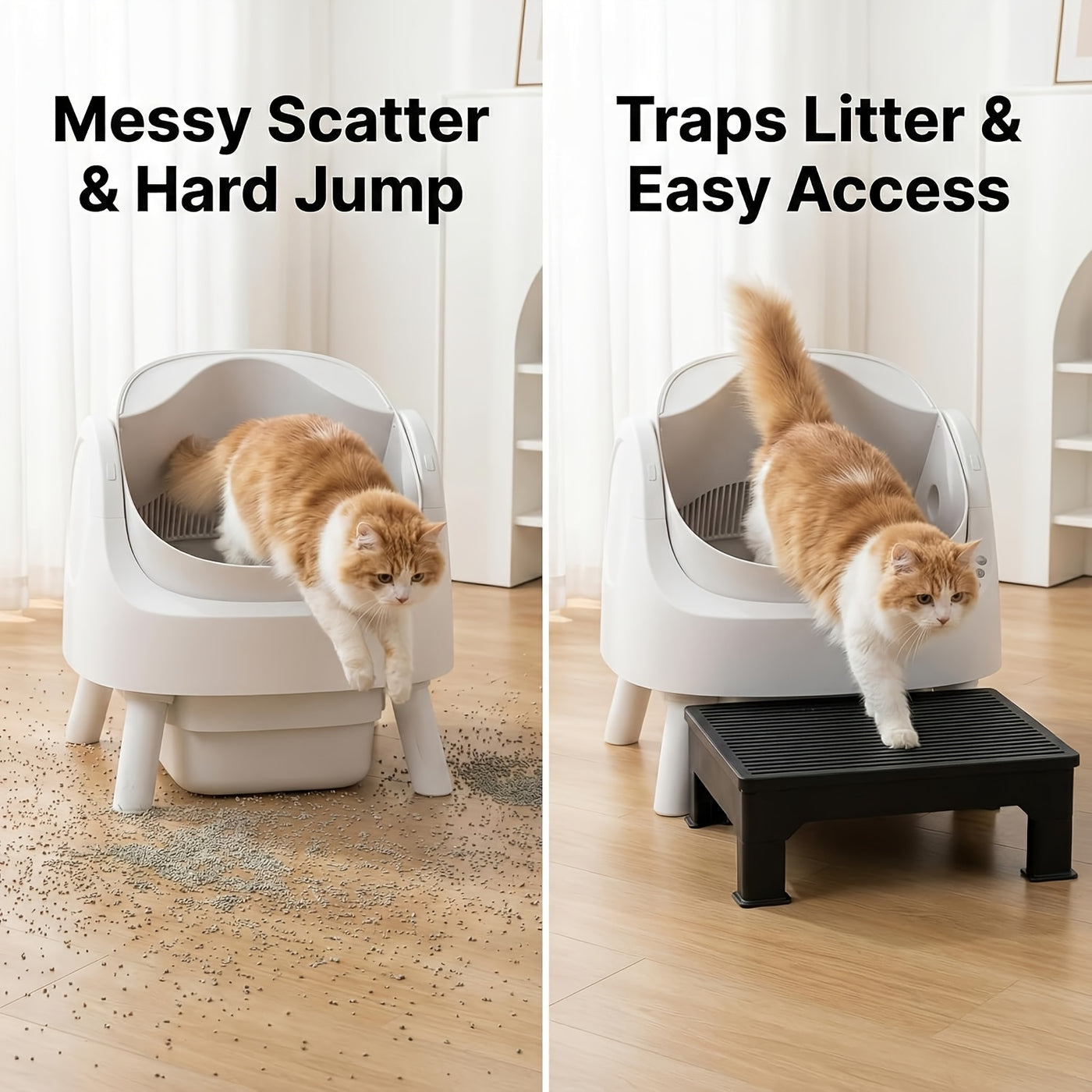 Cat Litter Box Step Ramp Adjustable 3.5" & 6" Non-Slip Litter Trapper Platform for Kittens Senior Cats Automatic Litter Boxes