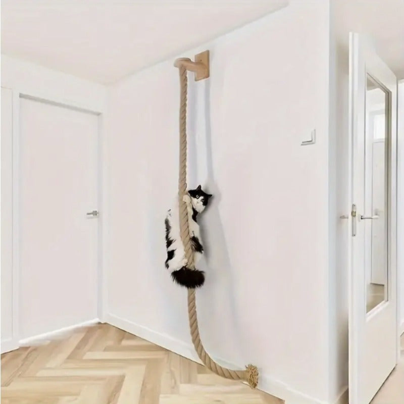 Wall Mounted Cat Scratching Post with Jute Rope Climbing Ladder & Resting Platform – 60in/1.5m Cat Wall Tree, Sisal Rope Cat Climber for Indoor Cats, Endless Fun
