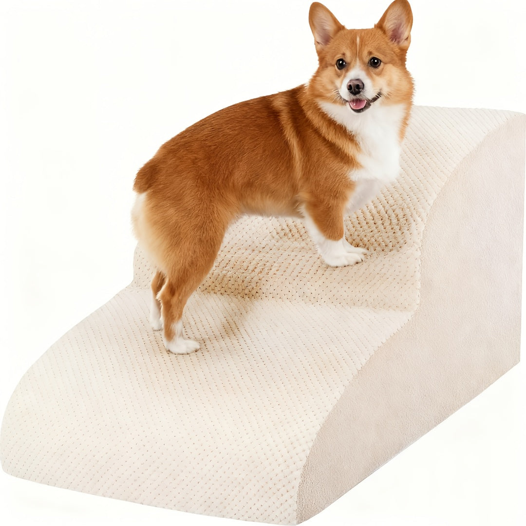 Dog Stairs for Small Dogs - Extra Wide High Density Foam Pet Steps with Non-Slip Bottom, Soft Cushioned Ramp for High Beds Couch Sofa, 2/3/4 Steps for Elderly & Injured Dogs
