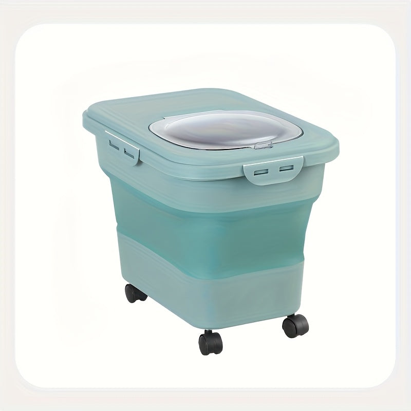 Pet Food Storage Container with Wheels - Large Capacity Airtight Dog Cat Dry Food Bin, Moisture & Insect Resistant, Foldable with Measuring Cup, Green Off-White Pink