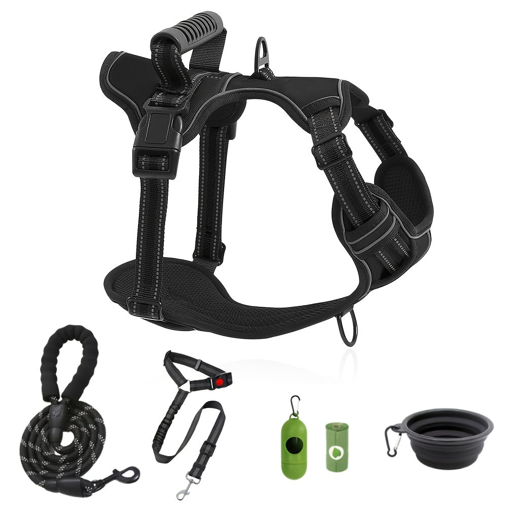 6-in-1 No-Pull Dog Harness & Leash Set Adjustable Reflective - Oxford Vest with 2 Leash Clips & Control Handle for Small Medium Large Dogs XS-XL, No Choke, Black Green Blue Purple Red