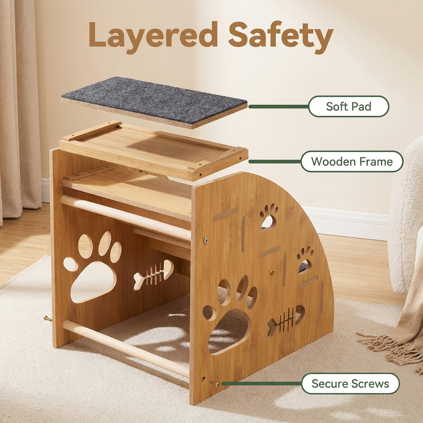 Pet Stairs for Bed and Sofa – 3 or 4 Step Non-Slip Dog & Cat Steps with Safety Railings, 15" High Ramp Staircase for Small and Medium Dogs and Cats