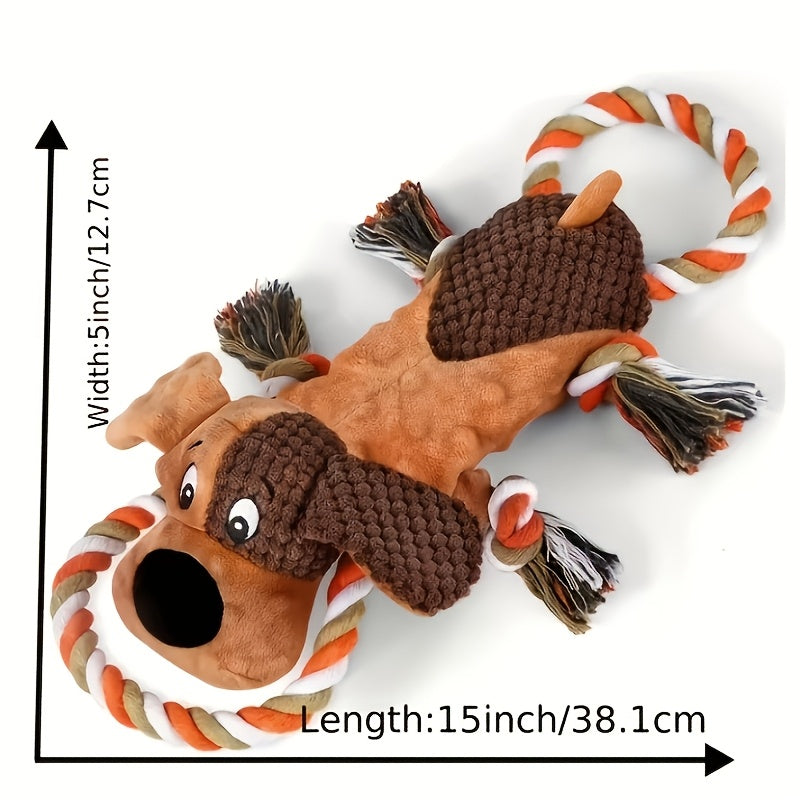 Squeaky Plush Dog Toys with Rope – Interactive Tug of War Toy for Small Medium Large Dogs, Crinkle Stuffed Animal Dog Toy, Aggressive Chewer Safe, Lion Bear Leopard Styles