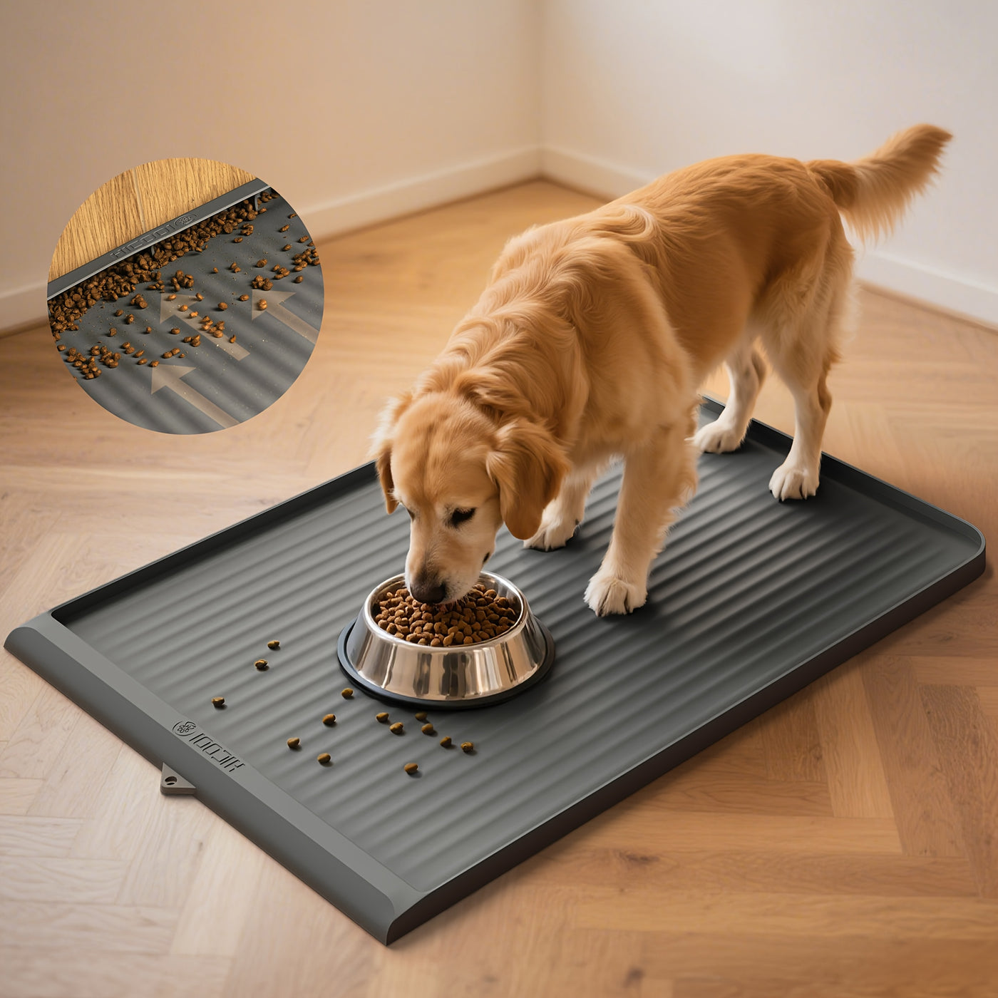 Large Waterproof Pet Feeding Mat 36x24 Non-Slip Dog Bowl Mat with Raised Edges & Diversion Grooves for Dogs & Cats