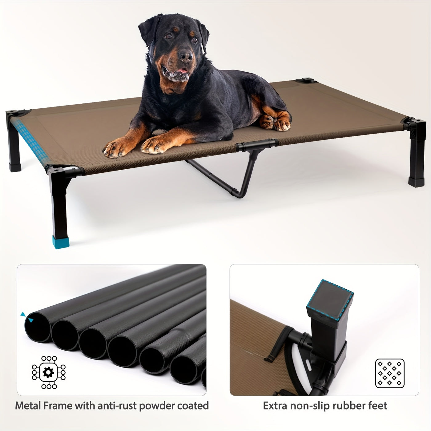 Cooling Elevated Dog Bed – Raised Dog Cot with Washable Breathable Mesh, Metal Frame & No-Slip Feet for Indoor & Outdoor Use