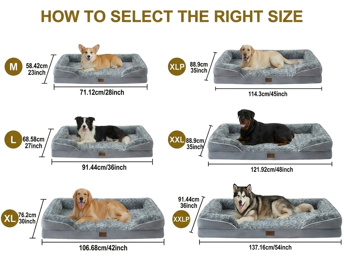 Orthopedic C-Shape Dog Sofa Bed for Extra Large Dogs – 3.5" Bolster, Plush Washable Removable Cover & Nonslip Bottom, Gray