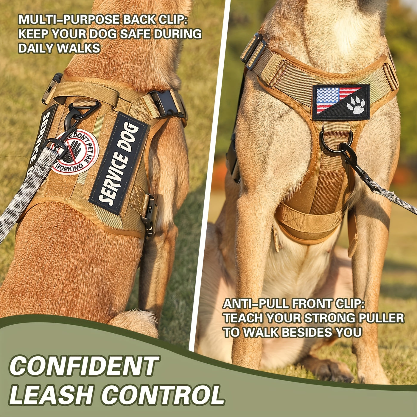 Tactical Dog Harness Chest Vest with MOLLE Panels, Handle & Leash Clip – Heavy Duty Adjustable Military-Style Pet Harness for Medium Large Dogs Walking Training Outdoor Adventures