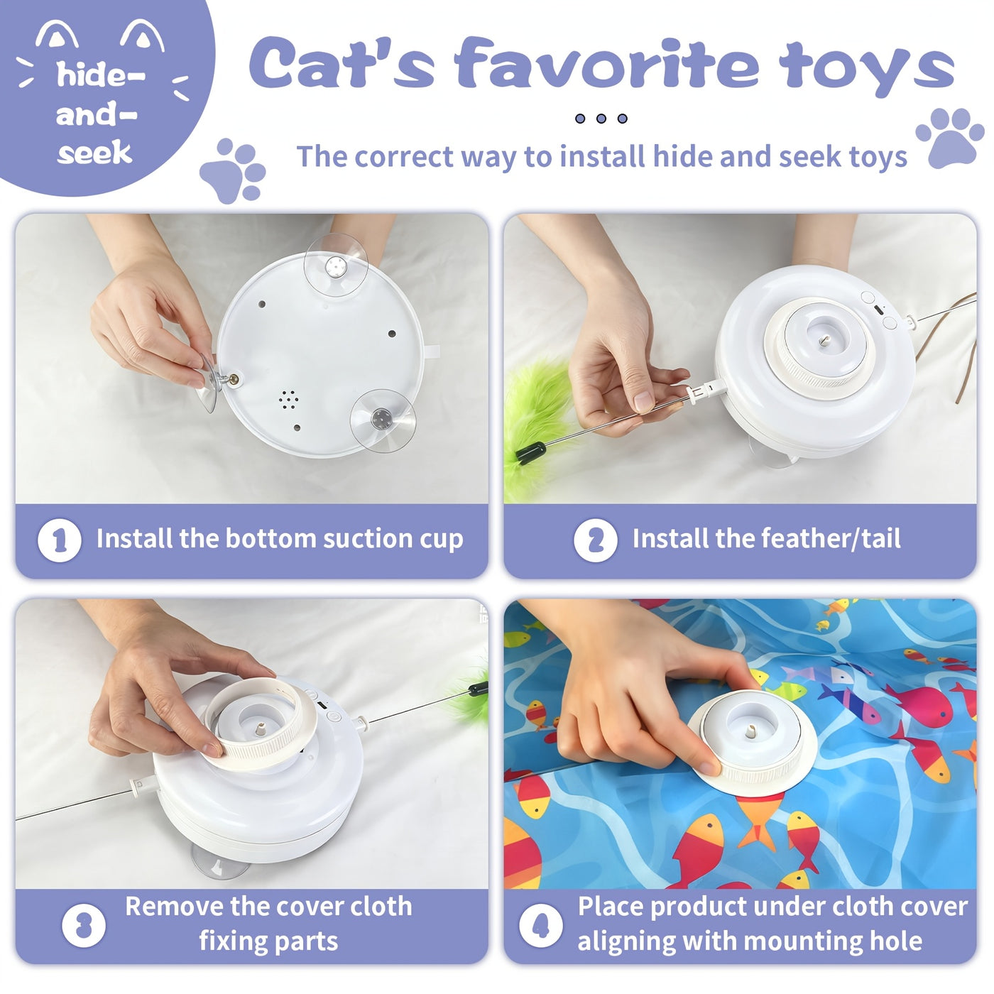 Motion-Activated Interactive Cat Toy 2-in-1 Rechargeable with Flying Butterfly Hidden Feathers & Animal Sounds - 360° Self-Play for Kittens & Cats