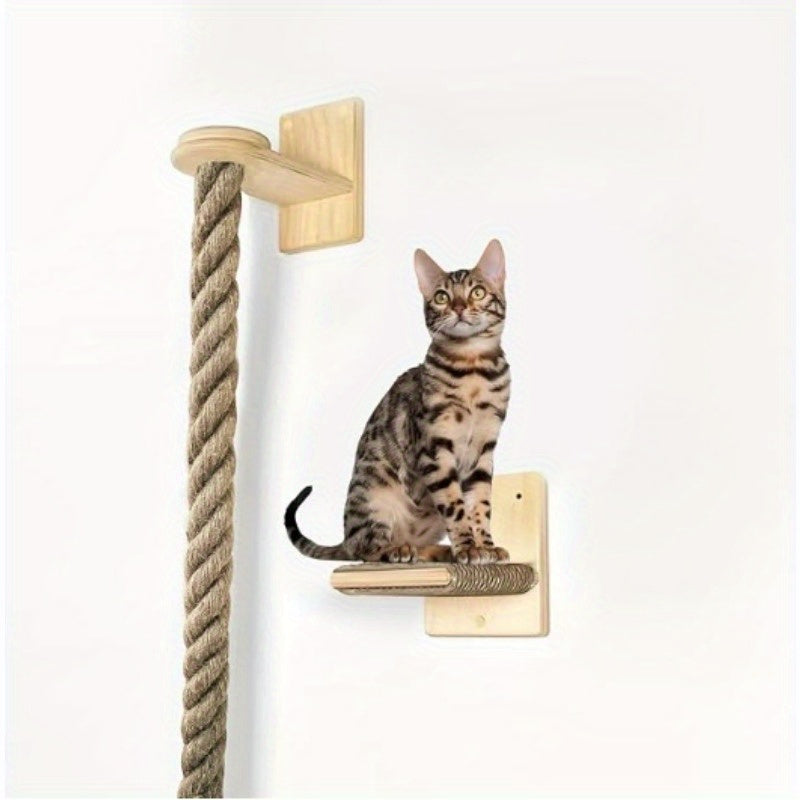 Wall Mounted Cat Scratching Post with Jute Rope Climbing Ladder & Resting Platform – 60in/1.5m Cat Wall Tree, Sisal Rope Cat Climber for Indoor Cats, Endless Fun
