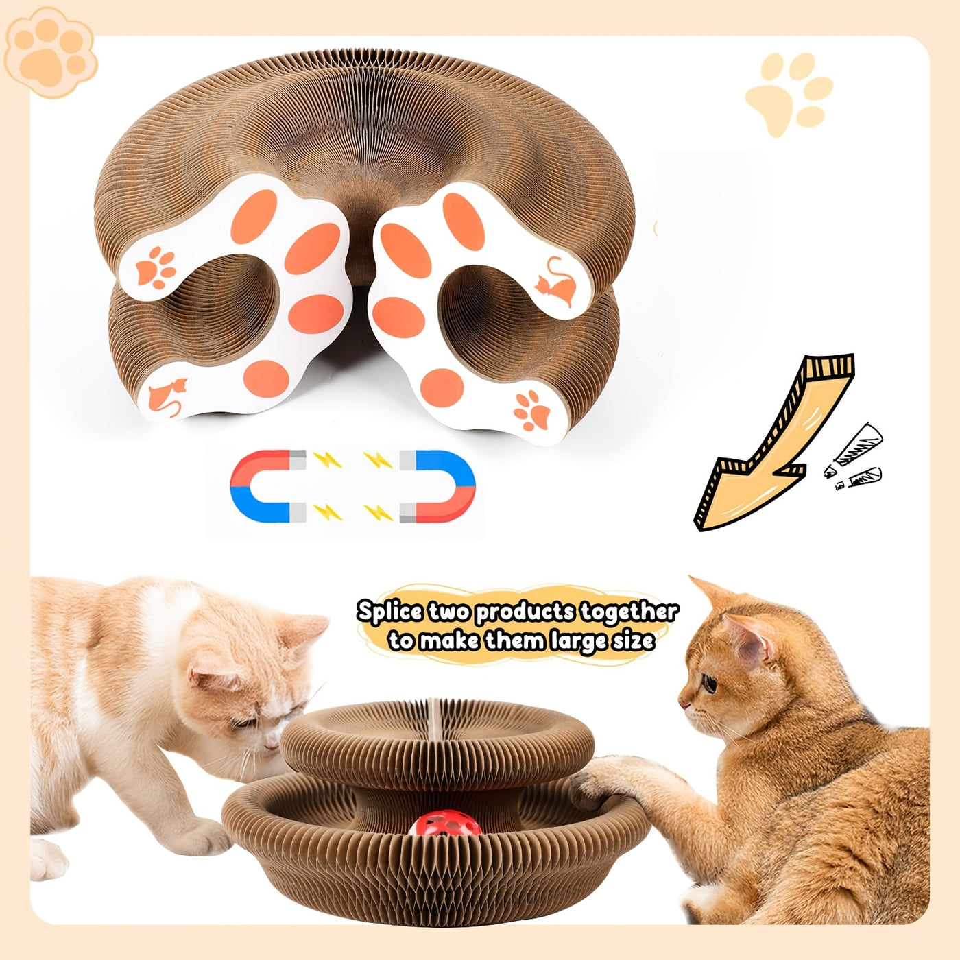 Magic Organ Cat Scratching Board with Ball Track & Bells – Foldable Cardboard Interactive Cat Scratcher Toy, 1 or 2 Pack