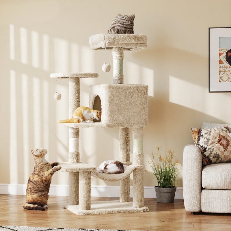 44-Inch Large Cat Tree Tower with Condo, Hammock & Sisal Scratching Posts – Multi-Level Indoor Cat House for Multiple Cats