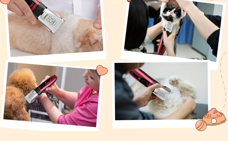 Rechargeable Pet Grooming Clippers with LED Display – Low Noise Cordless Dog & Cat Hair Trimmer, Detachable Blades, 4 Guide Combs, USB Charging