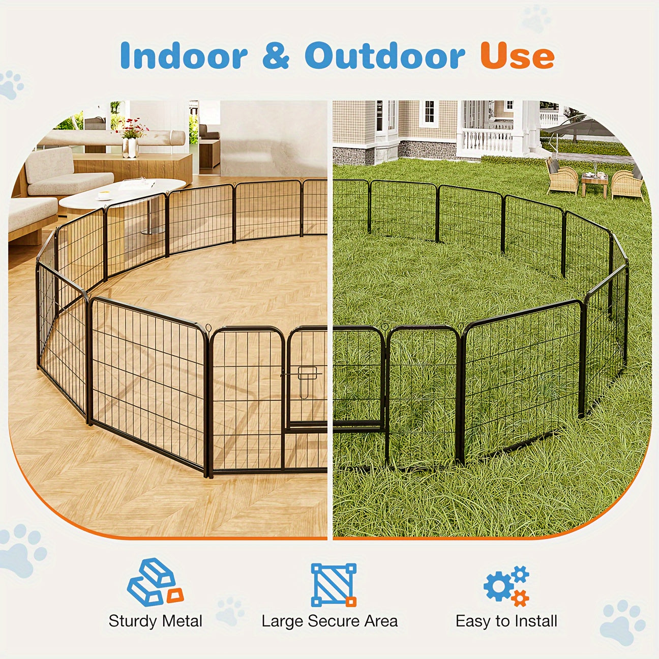 Dog Playpen 8 & 16 Panels Heavy Duty – Portable Indoor Outdoor Pet Exercise Pen for Large Medium Small Dogs, Puppy, Rabbit – Foldable Yard Camping Fence