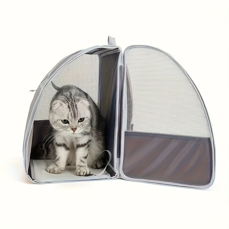 Cat Carrier Backpack – Ventilated Foldable Pet Backpack with Mesh Windows & Harness, Fits Cats up to 18lbs & Dogs up to 15lbs, Travel Hiking Car Airplane