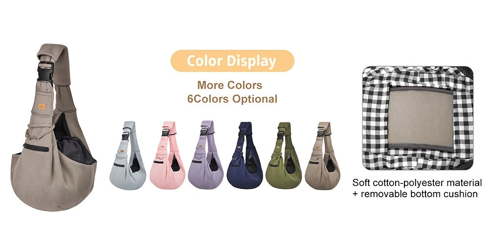 Adjustable Pet Sling Carrier with Padded Hard Bottom – Soft Dog & Cat Shoulder Bag with Drawstring Closure for Comfortable Travel | Khaki, Purple, Army Green, Blue, Grey
