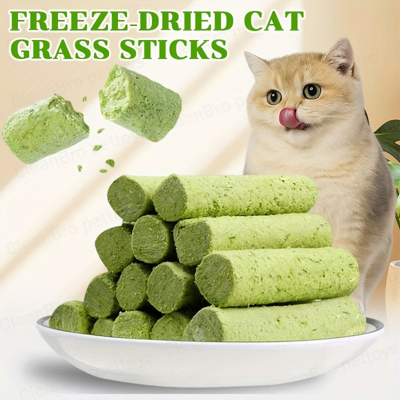 Cat Grass Freeze-Dried Teeth Cleaning Sticks – Hairball Relief Edible Chew Toy for Cats, Dental Care Cat Snack, 15pcs or 30pcs Cat Grass Sticks