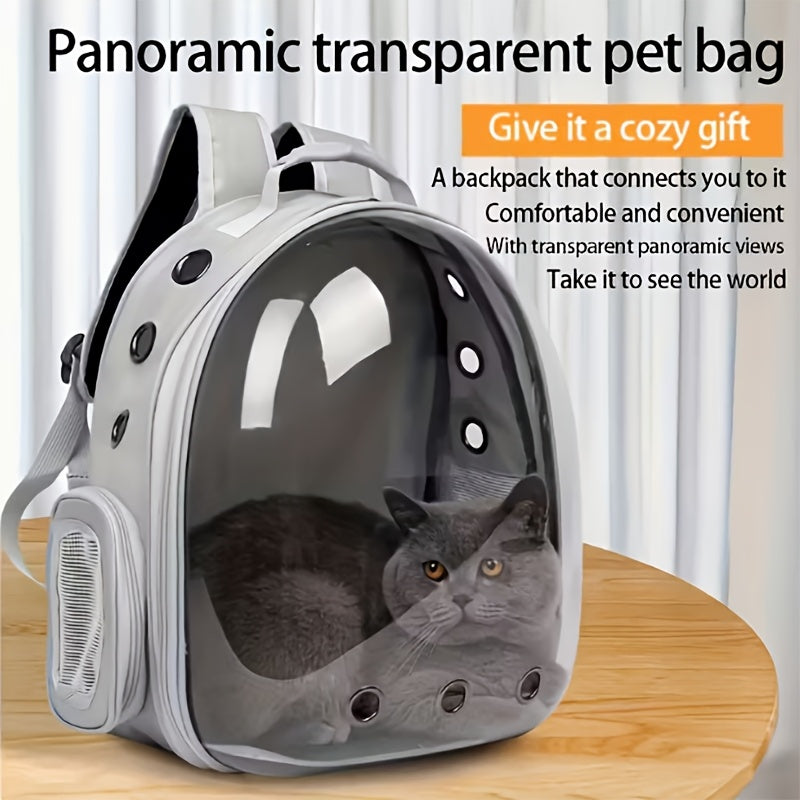 Space Capsule Cat Backpack Hard-Sided Carrier – Double Shoulder Strap Portable Pet Travel Bag with Zipper for Cats & Small Dogs, Black & Transparent