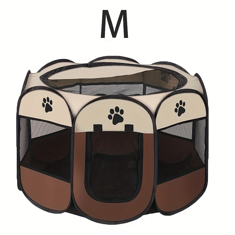 Octagonal Pet Playpen Foldable Oxford Cloth – Dog & Cat Exercise Pen Indoor Outdoor, Scratch-Resistant Two-Tone Design, Paw Print Accents, Portable Travel Pen S/M/L