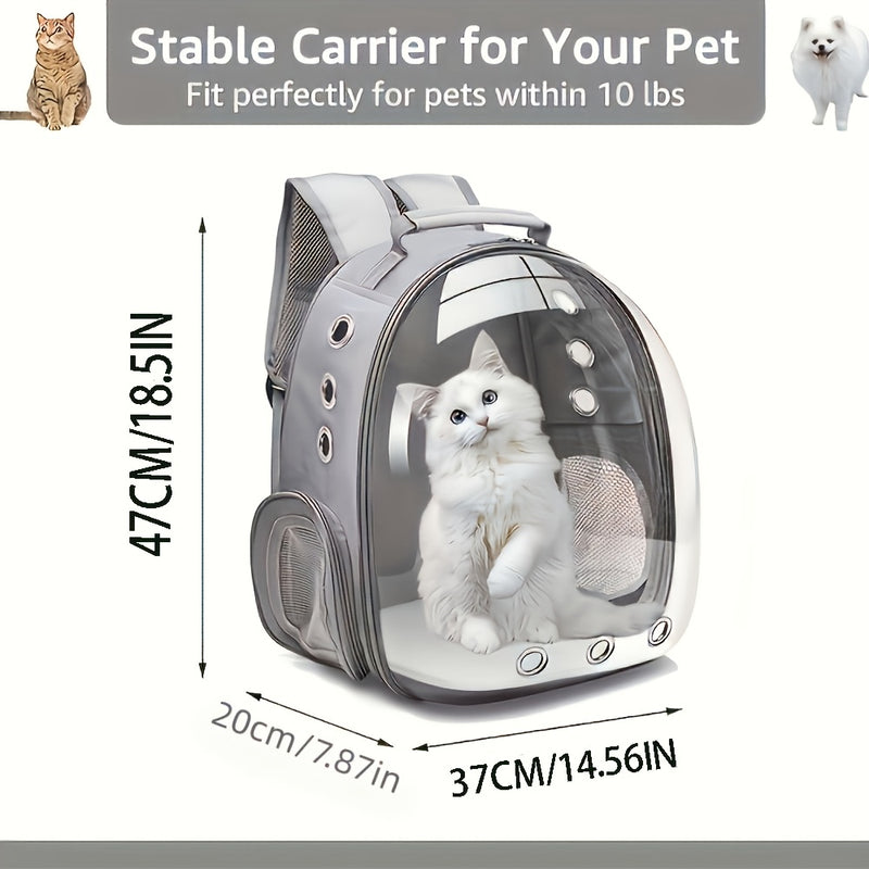 Space Capsule Cat Backpack Hard-Sided Carrier – Double Shoulder Strap Portable Pet Travel Bag with Zipper for Cats & Small Dogs, Black & Transparent