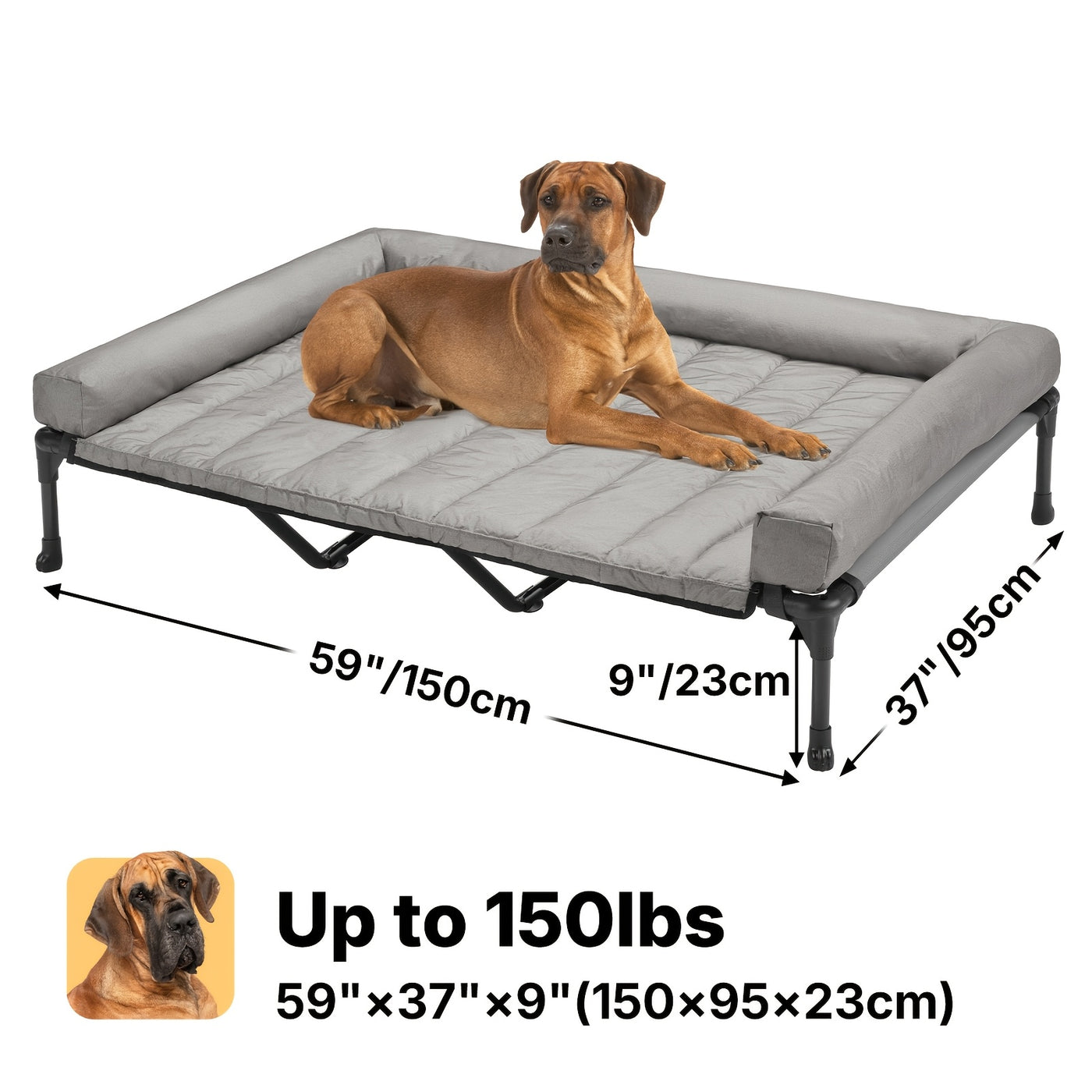 Elevated Cooling Dog Bed with Removable Pillow-Top Bolster Mat - Raised Dog Cot, Breathable Mesh, No-Slip Feet, Steel Frame, Indoor & Outdoor, 4 Sizes, 5 Colors
