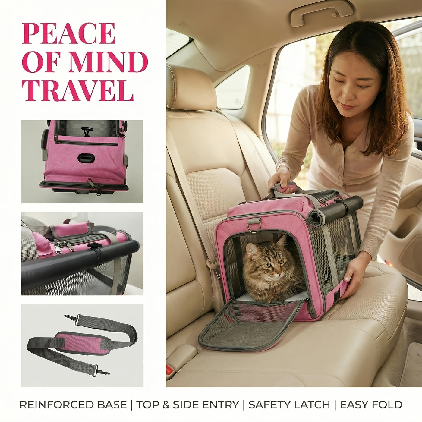 Airline Approved Soft-Sided Pet Carrier for Medium Cats & Small Dogs – Breathable Collapsible Oxford Travel Bag with Zipper, Optional Combo with Collar & Tether