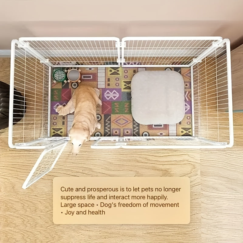 Stainless Steel Indoor Dog Enclosure with Resting, Play & Potty Training Zones - Multi-Functional Flexible Pen for Small Medium Dogs, Easy Assembly