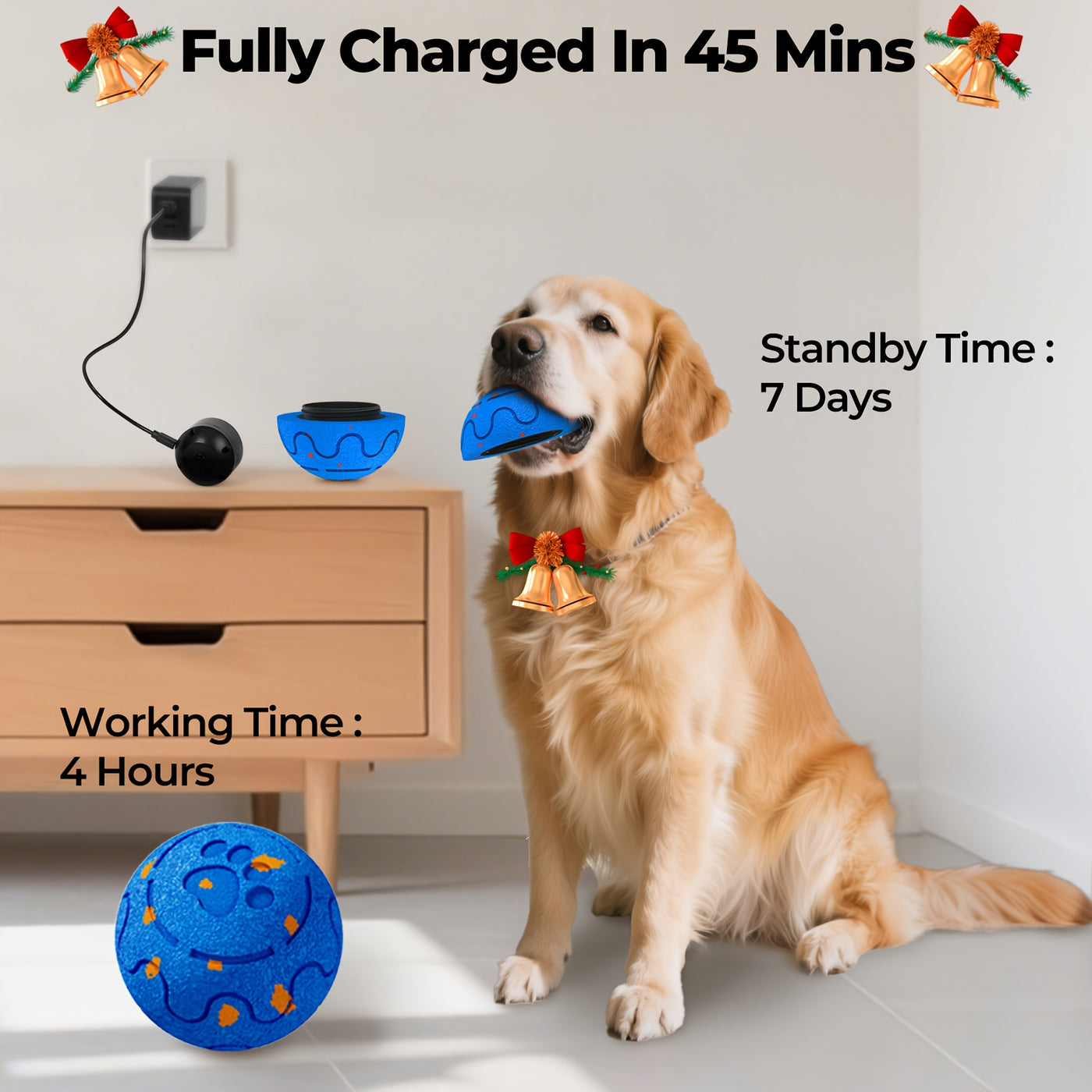 Smart Rechargeable Bouncing Dog Ball with 3 Interactive Modes – Obstacle Avoidance, Low Noise, Teeth Cleaning Toy for Medium & Large Dogs, Multi-Pet Households