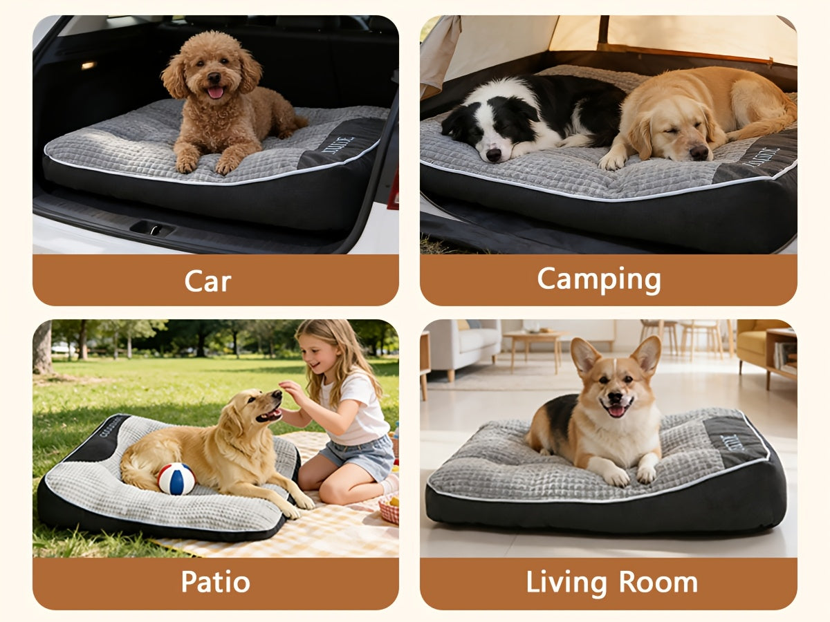 Extra Thick Non-Slip Dog Bed Mat Sofa for Medium Large Dogs & Cats - Plaid All-Season Stuffed Pet Sofa Bed Soft Polyester Filling, XL 2XL 3XL, Includes Toy Balls, Perfect for Golden Retrievers