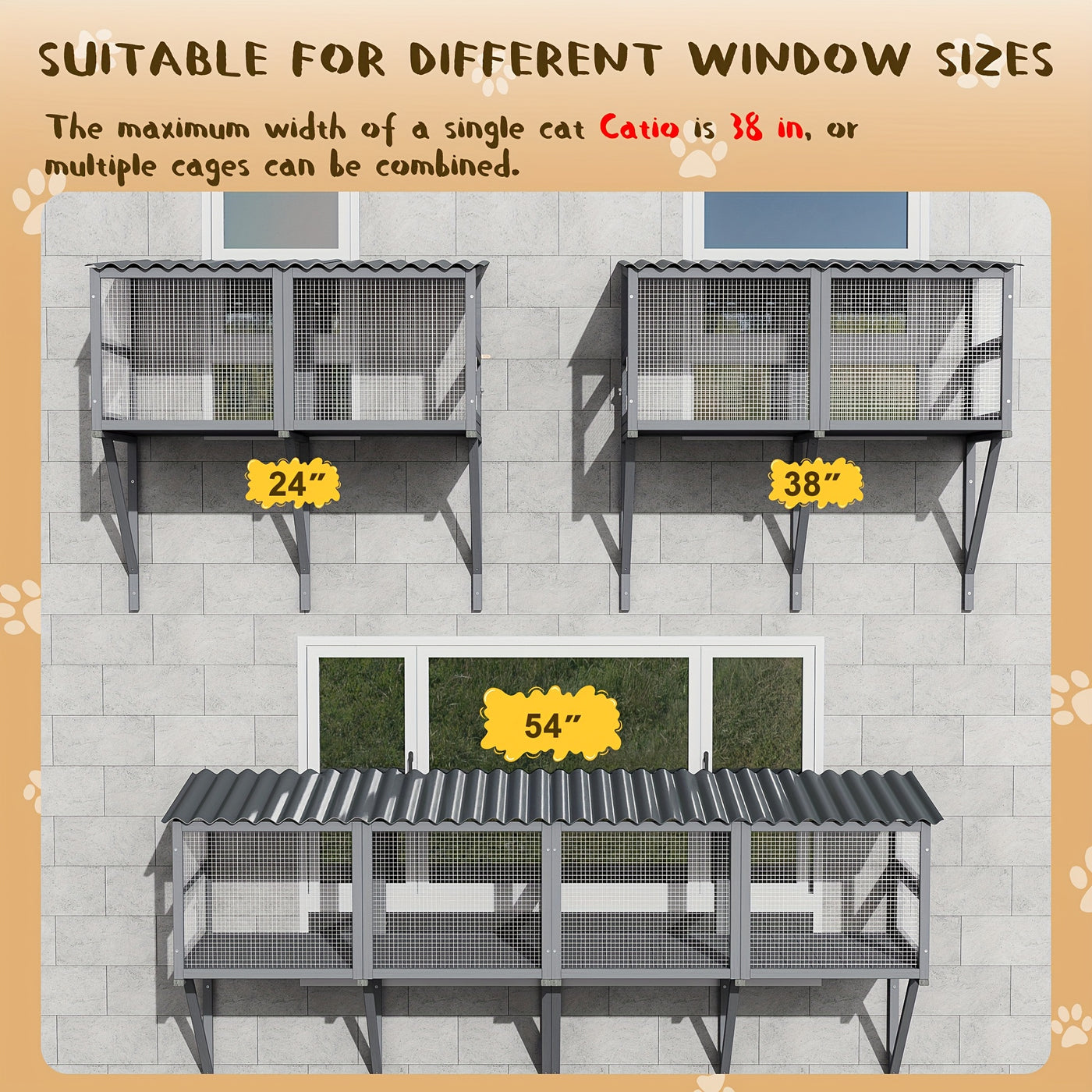 Cat Catio Window Perch Outdoor Enclosure for Large Cats - Wooden Window Box Hammock for Indoor Cats Sunbathing & Napping with 360° View, Rain-Proof Roof & Expandable Design