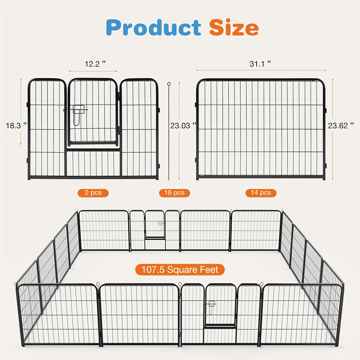 Dog Playpen 8 & 16 Panels Heavy Duty – Portable Indoor Outdoor Pet Exercise Pen for Large Medium Small Dogs, Puppy, Rabbit – Foldable Yard Camping Fence