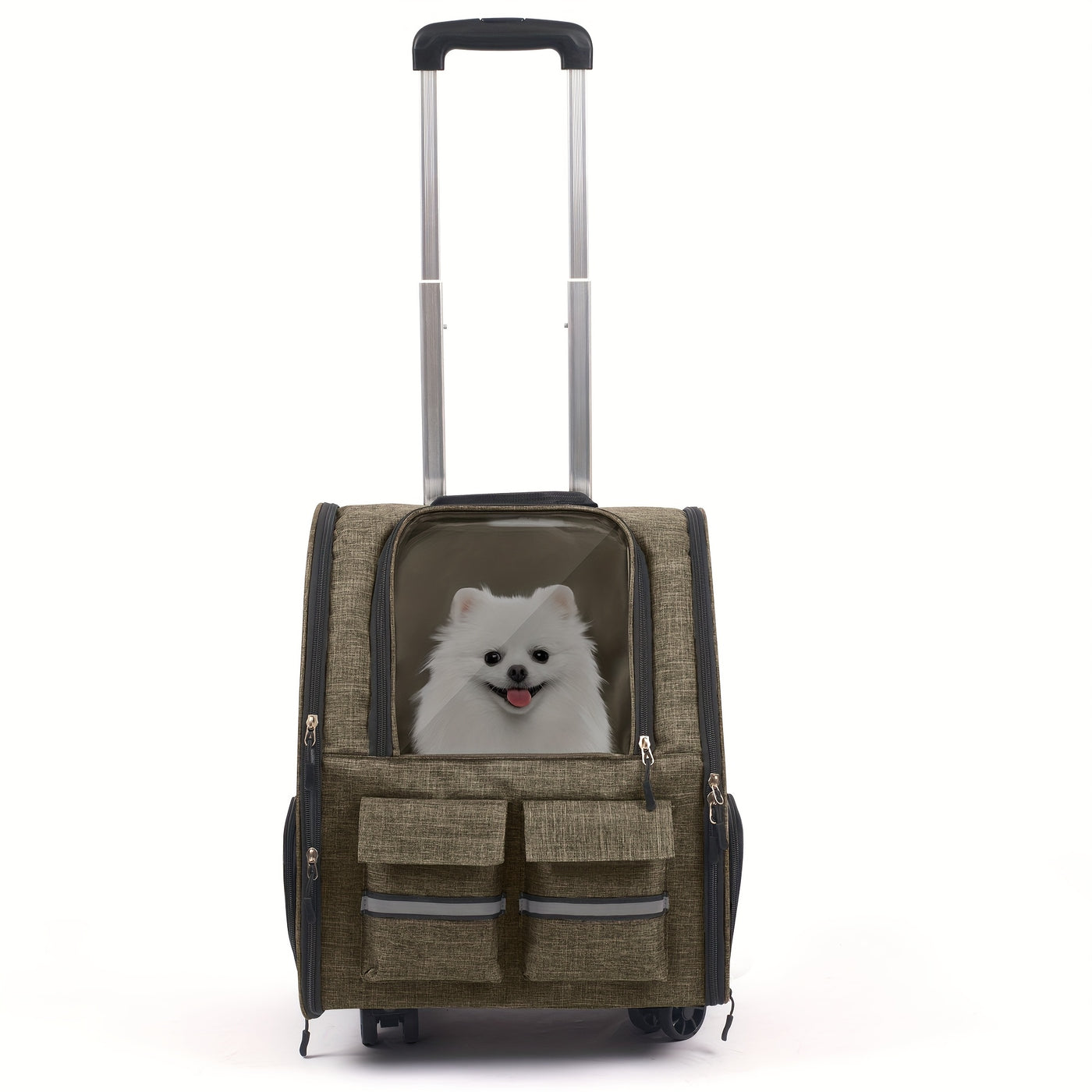 Airline Approved Pet Carrier with Wheels – 2-in-1 Rolling Trolley & Detachable Soft-Sided Bag, Telescopic Handle, Shoulder Strap & Safety Leash for Cats and Dogs