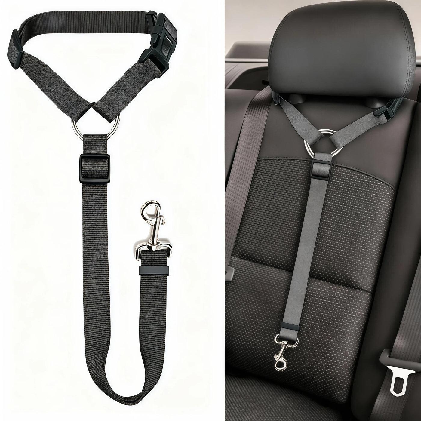 Dog Car Seatbelt Tether & Anti-Scratch Mat Set 2PCS – Adjustable Pet Travel Restraint with Seat Cover for SUVs & Sedans, All Vehicle Models
