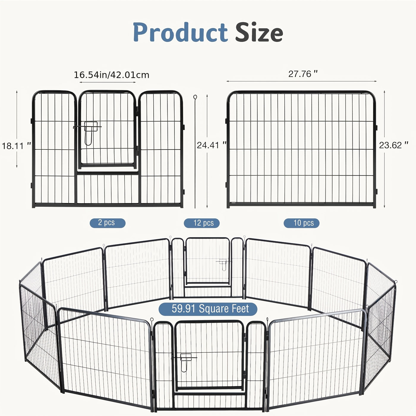 Dog Playpen 8 & 16 Panels Heavy Duty – Portable Indoor Outdoor Pet Exercise Pen for Large Medium Small Dogs, Puppy, Rabbit – Foldable Yard Camping Fence