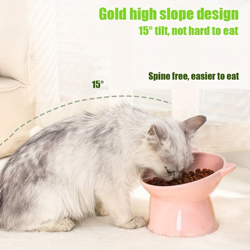 Raised Cat Bowls Set of 3 Cat Ear Shaped – Tri-Color Elevated Anti-Slip Feeder Dish for Multi-Cat Households, Neck Comfort Design (Pink/Green/Blue)
