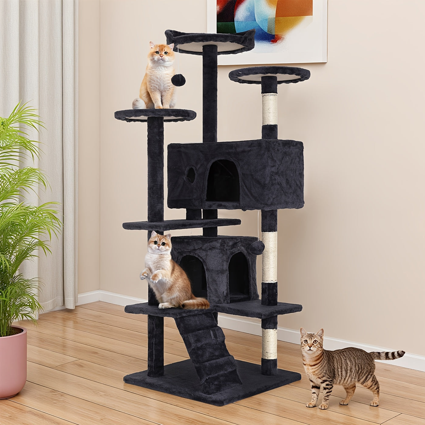 Multi-Level Cat Tree Tower with Scratching Post & Cat House - Indoor Cat Activity Center 22/54/60/70 Inch, Cat Climbing Tower for Kittens & Adult Cats, Easy Assembly
