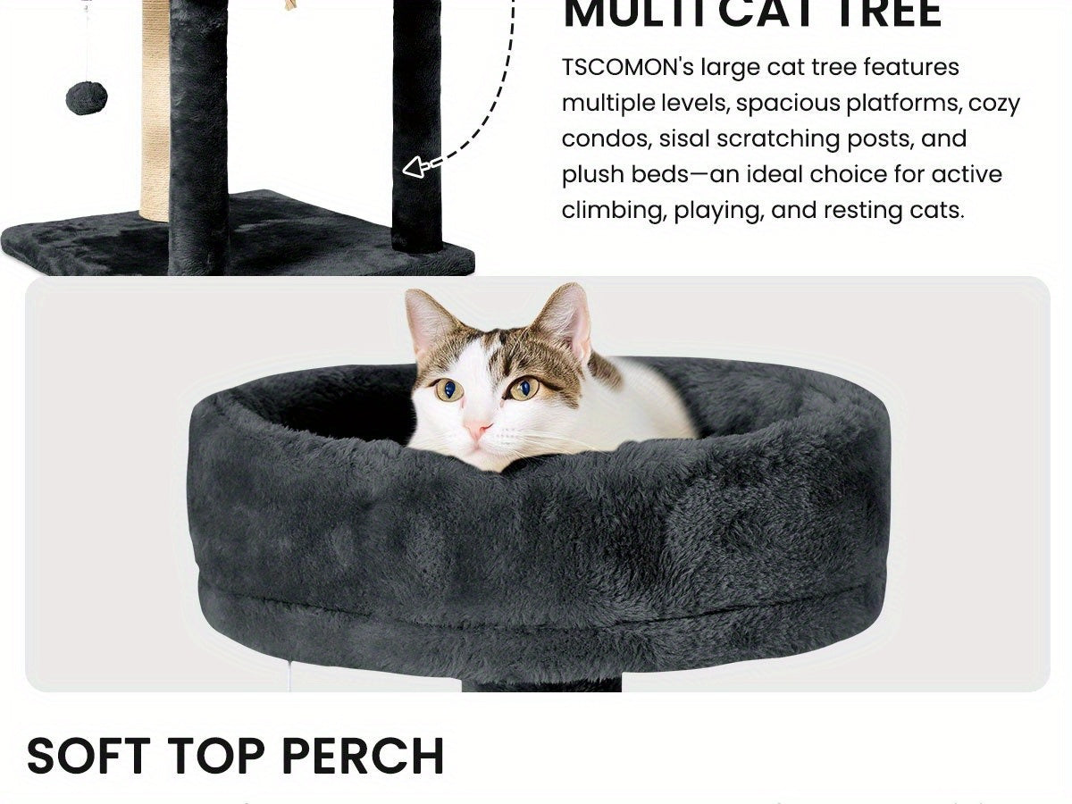 59-Inch Large Cat Tree Tower for Indoor Cats - Multi-Level Plush Perches, Sisal Scratching Posts & Hanging Ball Toy, Tall Cat Tower for Bedroom Living Room