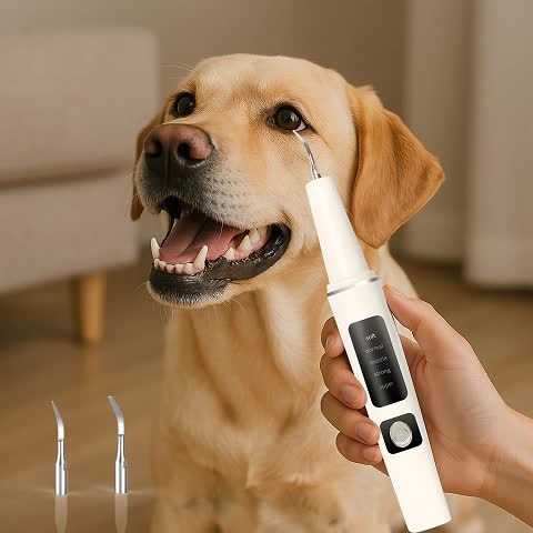 Electric Pet Teeth Cleaning Kit for Cats and Dogs USB Rechargeable – 5 Modes 4 Cleaning Heads Stain Tartar Remover