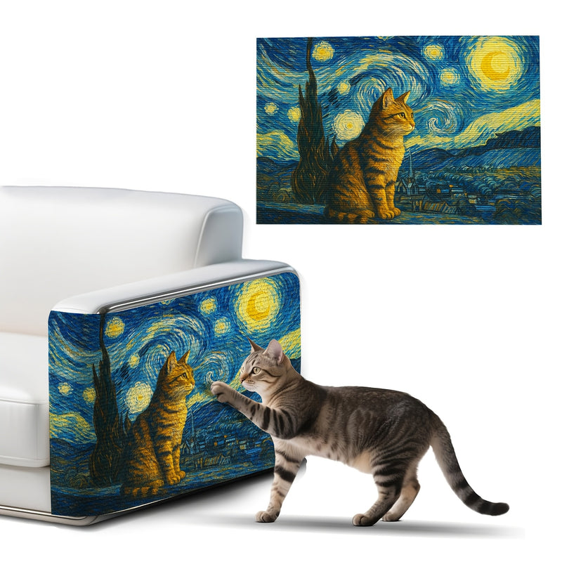 Self-Adhesive Cat Scratcher Wall Pad – Famous Artwork Designs, 15.7x23.6 Inch Sofa & Wall Protector, No-Drill Mount for Indoor Cats