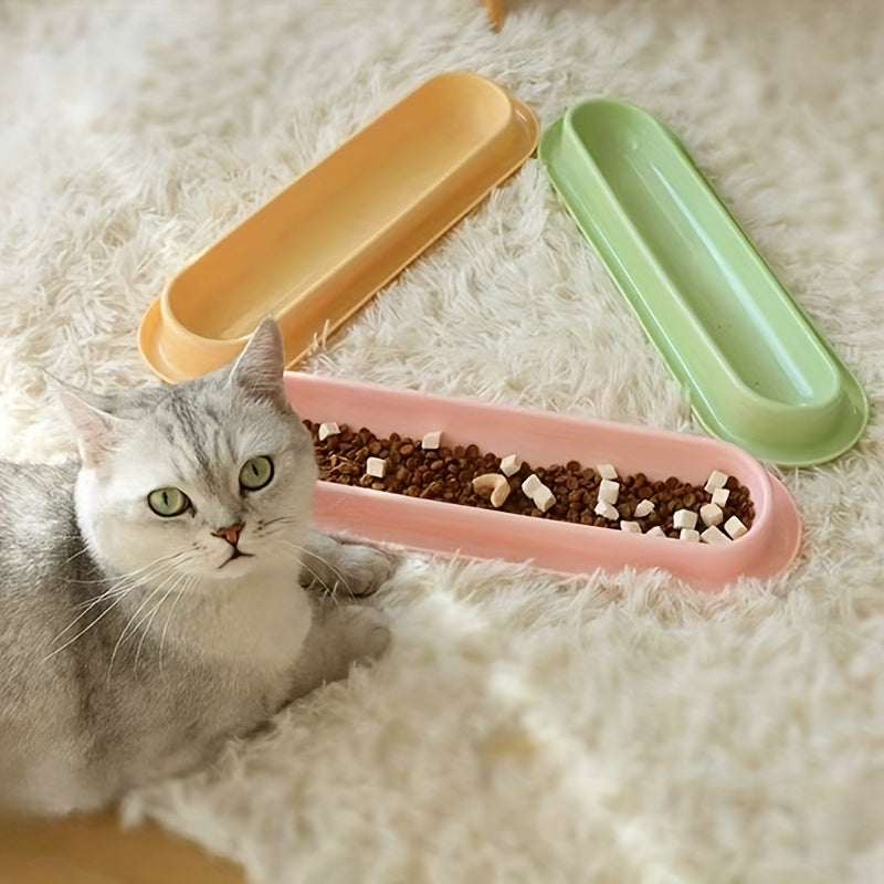 Extra Long Cat Bowl 2 Pack Anti-Slip Multi-Section Feeding Dish for Wet Food & Treats - Multi-Cat & Multi-Pet Families