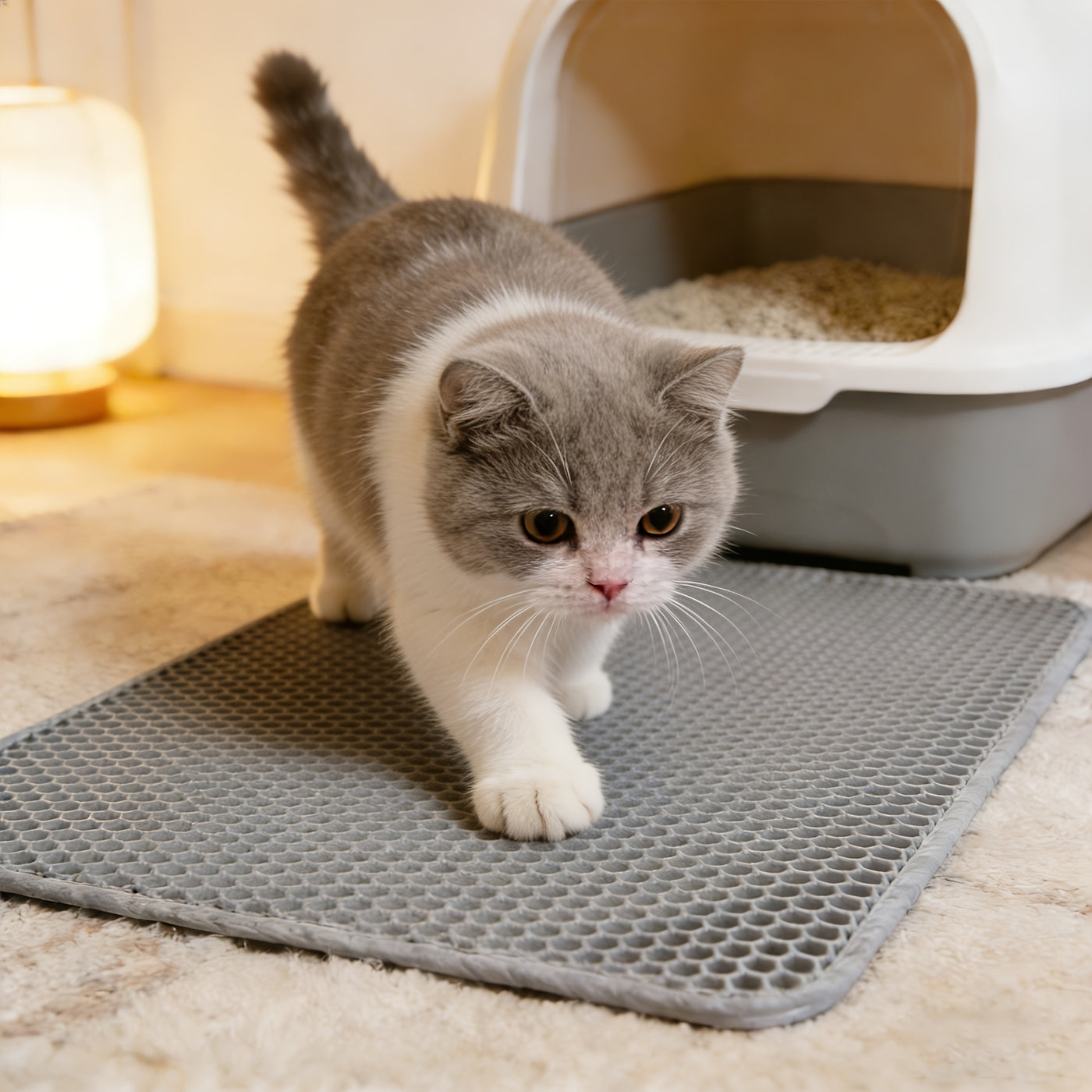 Cat Litter Mat Double Layer EVA Non-Slip Waterproof Washable Soft Litter Trapping Mat for Litter Box Easy to Clean Multiple Sizes