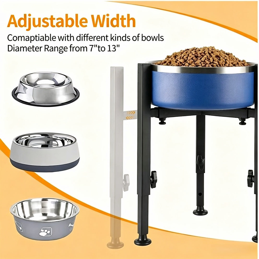 Adjustable Elevated Dog Bowl Stand Metal - Height & Width Adjustable Raised Feeder for Medium Large Dogs Anti-Slip Silent Design